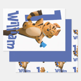 Feuille De Papier Cadeau Baby Tiger Plaid First Birthday Custom