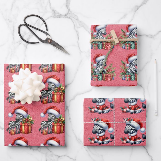 Feuille De Papier Cadeau Baby Zebra Christmas Kids (Recto)