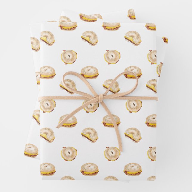 Feuille De Papier Cadeau Bacon Oeuf et fromage Bagel Petit déjeuner Sandwic (En situation)
