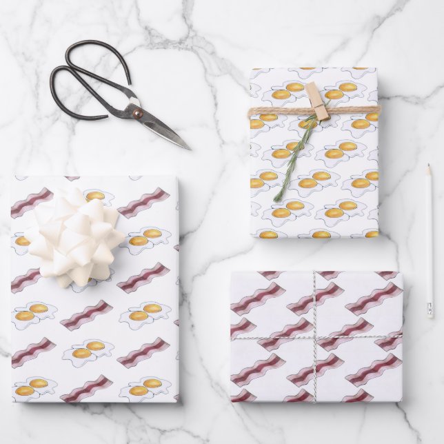 Feuille De Papier Cadeau Bacon Sizzling Bagues OEufs Frits Petit-Déjeuner (Recto)