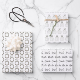Feuille De Papier Cadeau Bague de diamant de douche de mariée Robe de marié