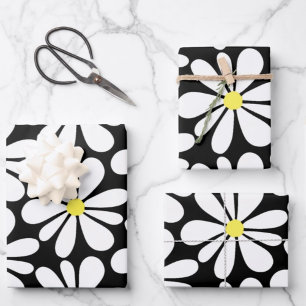 Feuille De Papier Cadeau Baise blanche sur Floral noir