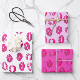 Feuille De Papier Cadeau Baisers à lèvres roses à la Saint-Valentin