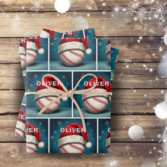 Feuille De Papier Cadeau Bal de baseball Rouge Père Noël (Créateur téléchargé)