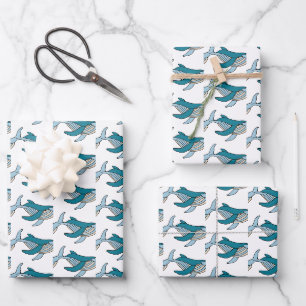 Feuille De Papier Cadeau Baleine bleue Océan Enfants Motif