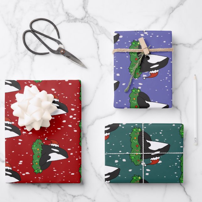 Feuille De Papier Cadeau Baleine tueuse Orca Christmas  (Recto)