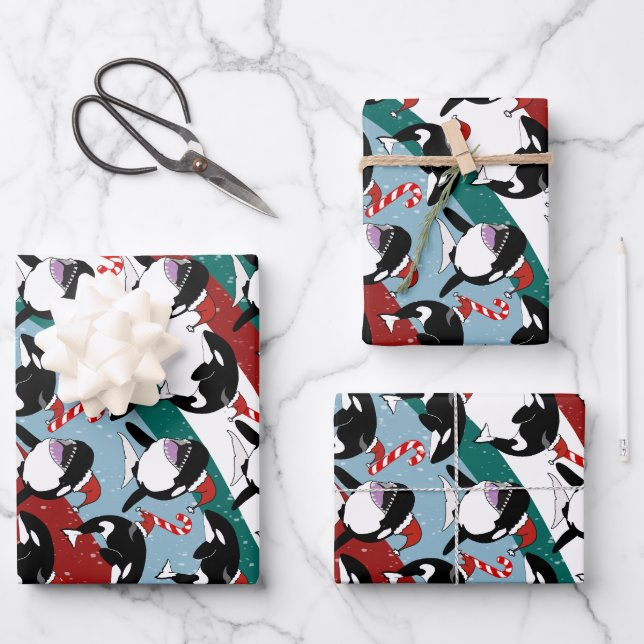 Feuille De Papier Cadeau Baleine tueuse Orca Christmas (Recto)