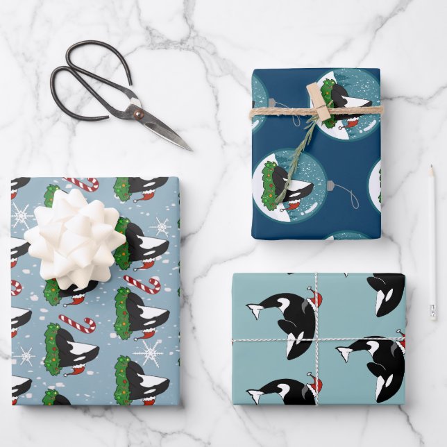 Feuille De Papier Cadeau Baleine tueuse Orca Christmas (Recto)
