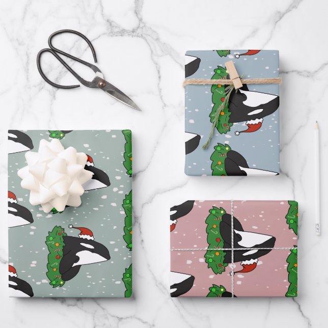 Feuille De Papier Cadeau Baleine tueuse Orca Christmas (Recto)