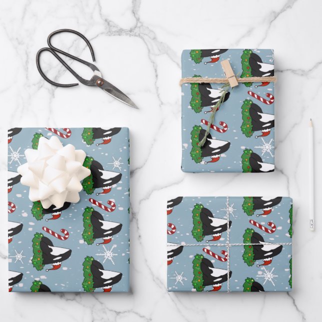 Feuille De Papier Cadeau Baleine tueuse Orca Christmas (Recto)