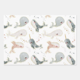 Feuille De Papier Cadeau Baleines Aquarelle sous la mer