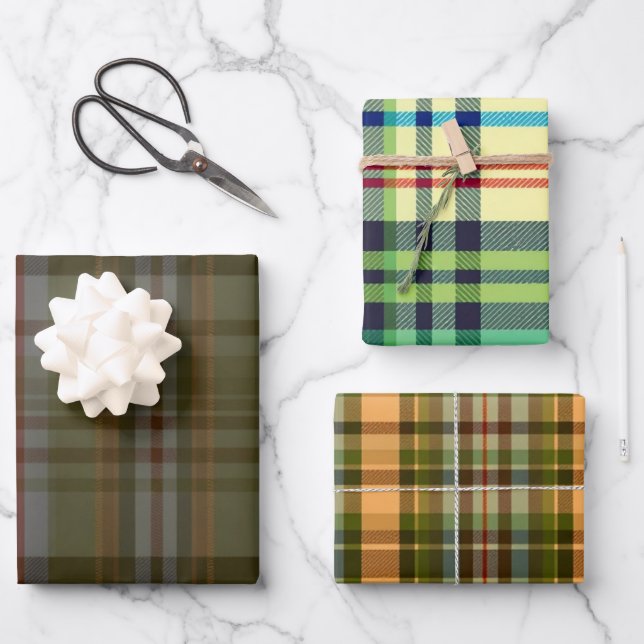 Feuille De Papier Cadeau Balises Cadeaux Rustiques Plaid (Recto)