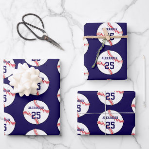 Feuille De Papier Cadeau Balle de baseball Nom et numéro