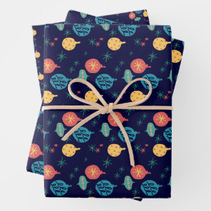 Feuille De Papier Cadeau Balle de Noël Vert Jaune Vintage