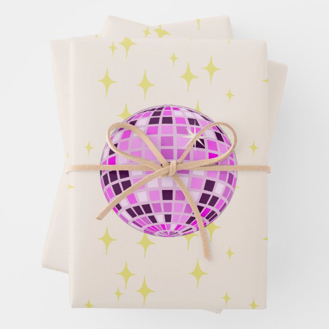Feuille De Papier Cadeau Balle moderne Retro Disco Beige (En situation)