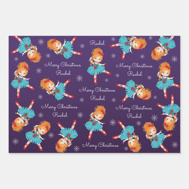 Feuille De Papier Cadeau Ballerina de Noël des cheveux rouges (Devant)