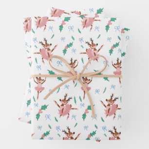Feuille De Papier Cadeau Ballerina Reindeer et Bows Noël