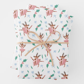 Feuille De Papier Cadeau Ballerina Reindeer et Bows Noël