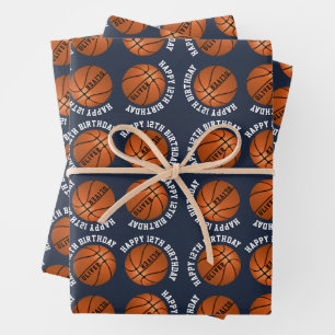 Feuille De Papier Cadeau Balles de Basketball Enfants Nom Sports Joyeux Ann
