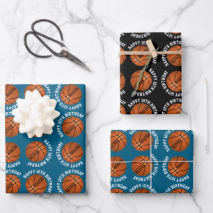 Feuille De Papier Cadeau Balles de Basketball Enfants Nom Sports Joyeux Ann