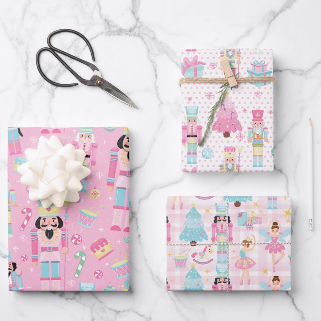 Feuille De Papier Cadeau Ballet Casse-noix rose mignon (Recto)