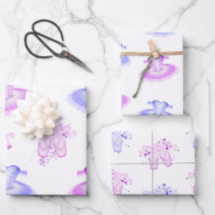 Feuille De Papier Cadeau Ballet rose et violet Anniversaire Chaussures Tutu