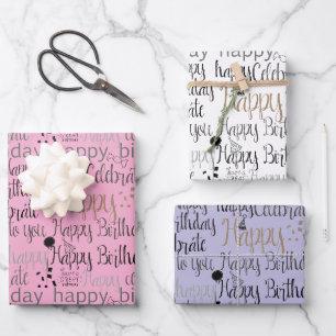 Feuille De Papier Cadeau Ballons Anniversaire Rose Blanc Violet Amusant Joy