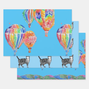 Feuille De Papier Cadeau Ballons Blue Hot Air Balloon Boys Aquarelle