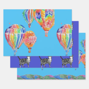 Feuille De Papier Cadeau Ballons Blue Hot Air Balloon Boys Aquarelle
