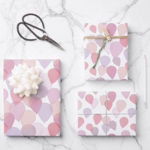 Feuille De Papier Cadeau Ballons de fête d'anniversaire mignons rose fille