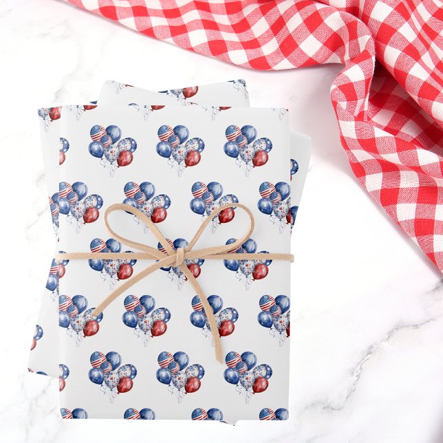 Feuille De Papier Cadeau Ballons du drapeau bleu rouge américain patriotiqu (Créateur téléchargé)