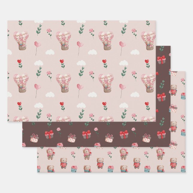 Feuille De Papier Cadeau Ballons romantique pour la Saint Valentin rose (Lot)
