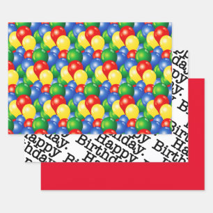 Feuille De Papier Cadeau Ballons traditionnels d'anniversaire heureux