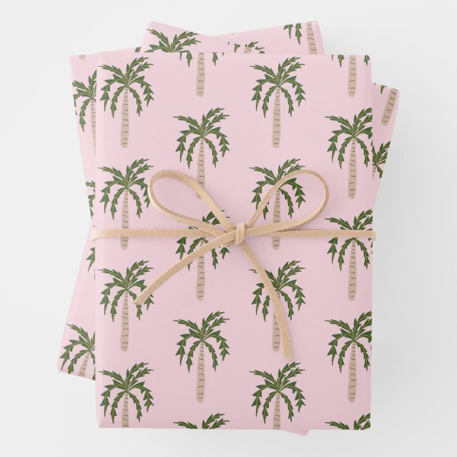 Feuille De Papier Cadeau Balnéaire Soiree Palm Trees Rose Cute CUSTOM (En situation)