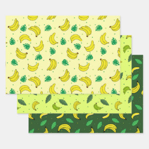 Feuille De Papier Cadeau Banana Summer Jaune Vert Fruits Tropiques Motif