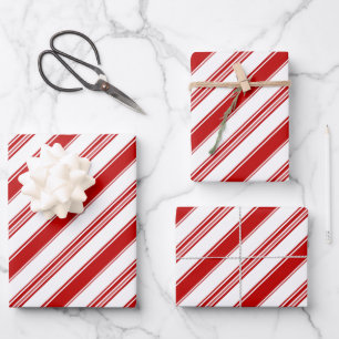 Feuille De Papier Cadeau Bandes de Sucre de canne rouge et blanc (grande éc