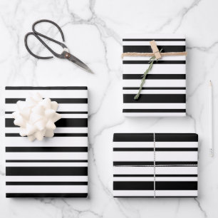 Feuille De Papier Cadeau Bandes inégales noires et blanches
