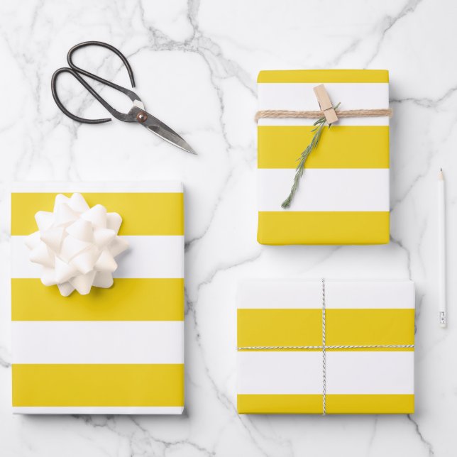 Feuille De Papier Cadeau Bandes Jaunes, Blancs, Motif rayé (Recto)