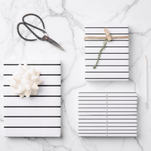 Feuille De Papier Cadeau Bandes Minces Noires Et Blanches