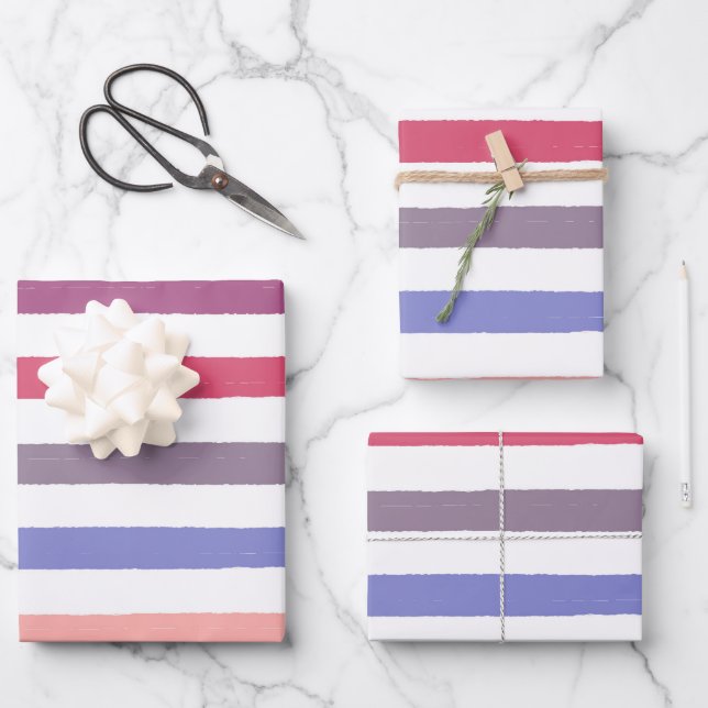 Feuille De Papier Cadeau Bandes multicolores (Recto)