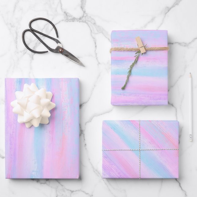 Feuille De Papier Cadeau Bandes Peintes Turquoise Rose violet (Recto)