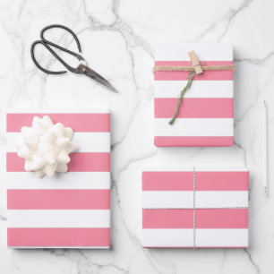 Feuille De Papier Cadeau Bandes roses et blanches douces