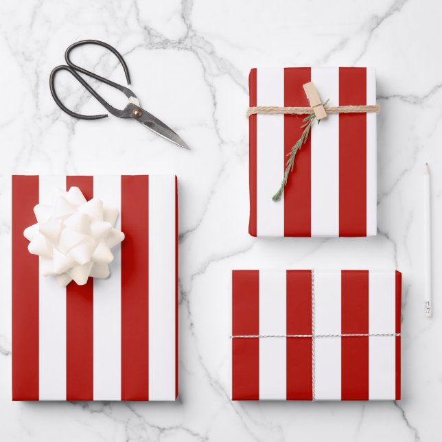 Feuille De Papier Cadeau Bandes rouges et blanches (Recto)