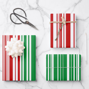 Feuille De Papier Cadeau Bandes rouges et vertes