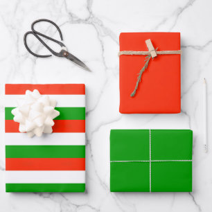 Feuille De Papier Cadeau Bandes rouges, vertes et blanches