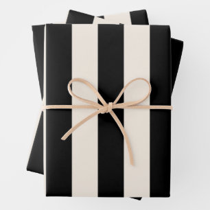 Feuille De Papier Cadeau Bandes Verticales Noir Et Crème Blanc Gratté