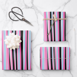 Feuille De Papier Cadeau Bandes verticales rose et noire