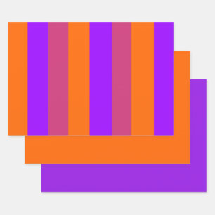 Feuille De Papier Cadeau Bandes violettes, orange et roses