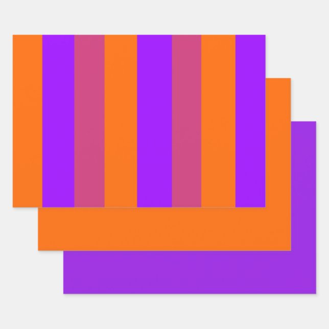 Feuille De Papier Cadeau Bandes violettes, orange et roses (Lot)