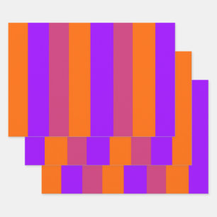 Feuille De Papier Cadeau Bandes violettes, orange et roses
